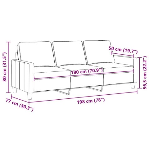 SOFA 3-OSOBOWA CZARNA 180CM TAPICEROWANA TKANINĄ
