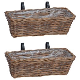 VidaXL Hanging Planter Kosz 2 pcs Brązowy 48 x 22 x 15 cm Rattan Lacak