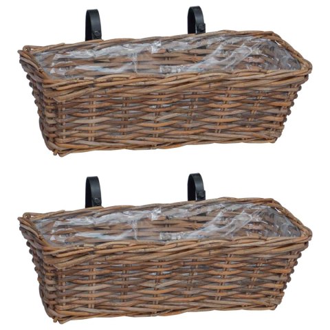 VidaXL Hanging Planter Kosz 2 pcs Brązowy 48 x 22 x 15 cm Rattan Lacak