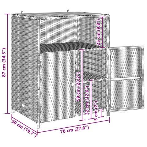 SZAFKA OGRODOWA RATTANOWA DREWNIANY BLAT AKACJA 70X50X87 CM BEŻOWA NA TARAS