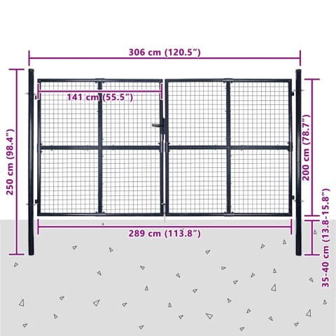 VidaXL Brama ogrodowa z siatki ocynkowanej, stal 300x200 cm, szara
