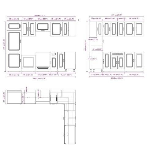 ZESTAW SZAFEK KUCHENNYCH KALMAR 14-CZĘŚCIOWY SZAROŚĆ BETONU