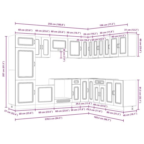 ZESTAW SZAFEK KUCHENNYCH KALMAR 14-CZĘŚCIOWY SZAROŚĆ BETONU