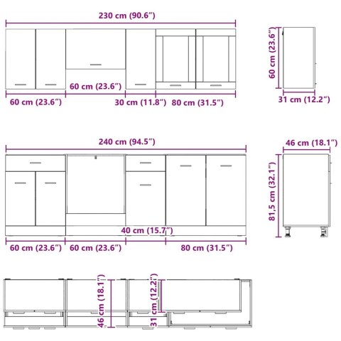 VidaXL Zestaw szafek kuchennych z szufladą Lyon 8 pcs Wędzony dąb