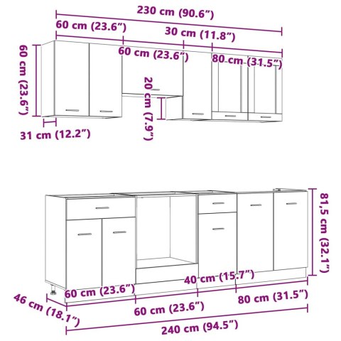 VidaXL Zestaw szafek kuchennych z szufladą Lyon 8 pcs Wędzony dąb