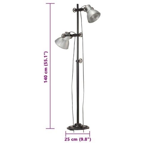VidaXL Lampa podłogowa z 2 kloszami, srebrna, E27, żeliwo