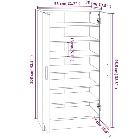 PÓŁKA NA BUTY PRZYDYMIONY DĄB 55X35X108CM