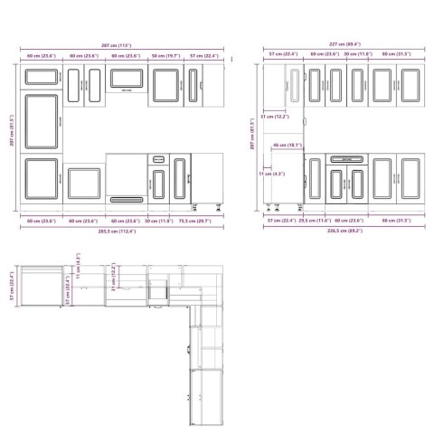 ZESTAW SZAFEK KUCHENNYCH KALMAR 14-CZĘŚCIOWY PRZYDYMIONY DĄB