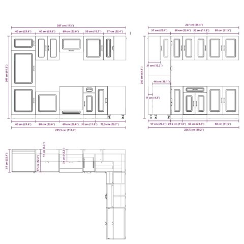 ZESTAW SZAFEK KUCHENNYCH KALMAR 14-CZĘŚCIOWY SZARY DĄB SONOMA
