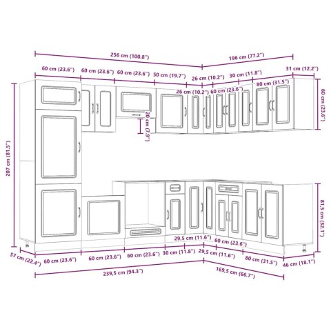 ZESTAW SZAFEK KUCHENNYCH KALMAR 14-CZĘŚCIOWY SZARY DĄB SONOMA