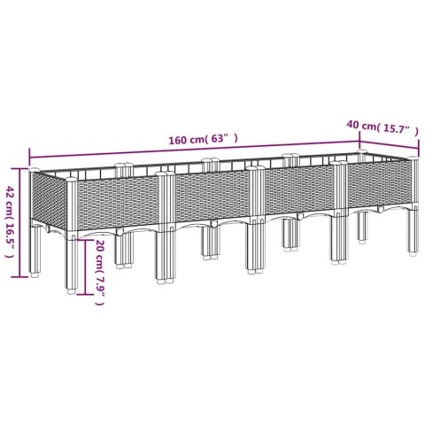 VidaXL Donica ogrodowa z nóżkami, niebieskoszara, 160x40x42 cm, PP