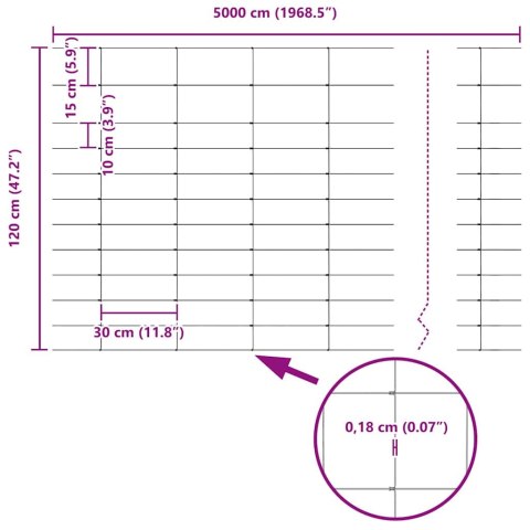 VidaXL Ogrodzenie pastwiskowe Srebrny 50 x 1,2 m Stal galwanizowana