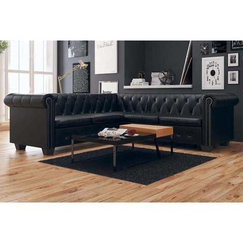 VidaXL Sofa Chesterfield, pięcioosobowa, czarna, sztuczna skóra