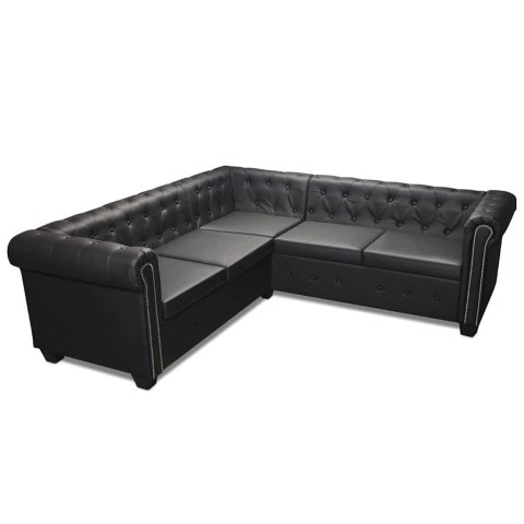 VidaXL Sofa Chesterfield, pięcioosobowa, czarna, sztuczna skóra