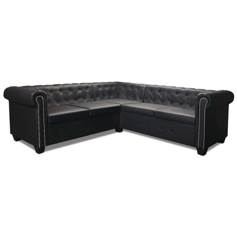 VidaXL Sofa Chesterfield, pięcioosobowa, czarna, sztuczna skóra
