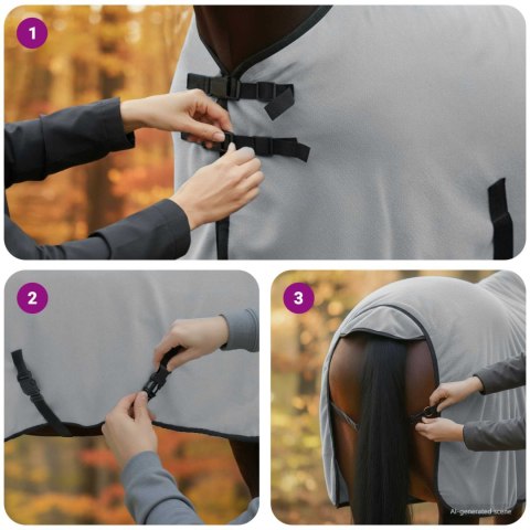 DERKA DLA KONIA 155X173 CM JASNOSZARA RÓŻOWA ZIMOWA CIEPŁA ODDYCHAJĄCA MOCNA