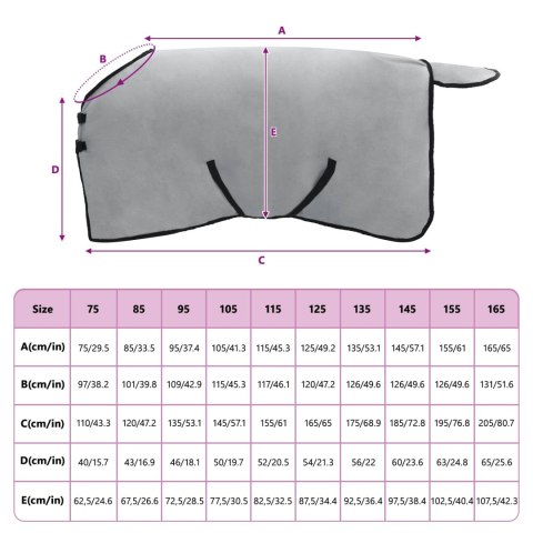 DERKA DLA KONIA 165X183 CM JASNOSZARA RÓŻOWA ZIMOWA CIEPŁA ODDYCHAJĄCA MOCNA