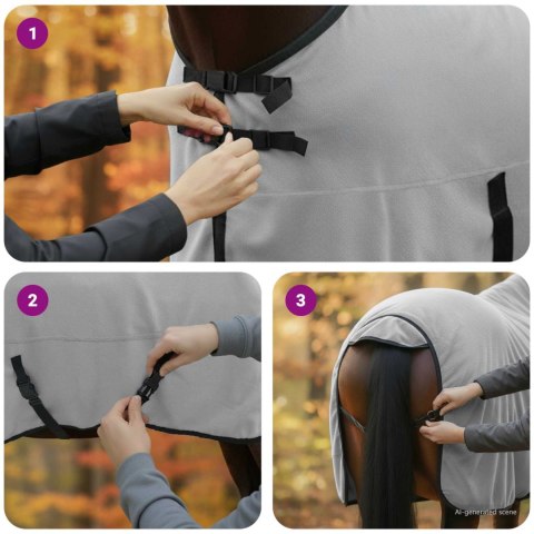 DERKA DLA KONIA 185X213 CM JASNOSZARA RÓŻOWA ZIMOWA CIEPŁA ODDYCHAJĄCA MOCNA