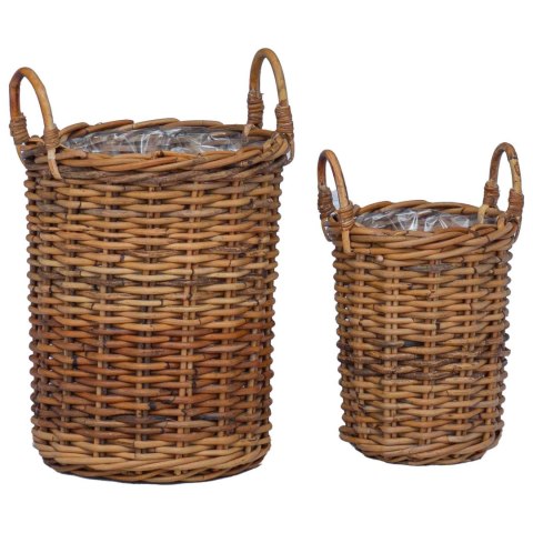 VidaXL Kosz na rośliny z przechowywaniem 2 pcs Brązowy Rattan Kubu