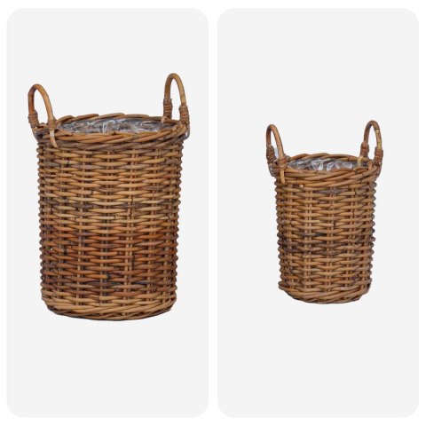 VidaXL Kosz na rośliny z przechowywaniem 2 pcs Brązowy Rattan Kubu