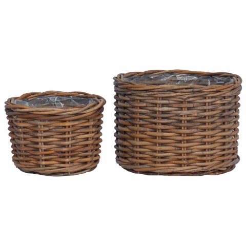 VidaXL Kosz na rośliny z przechowywaniem 2 pcs Brązowy Rattan Kubu