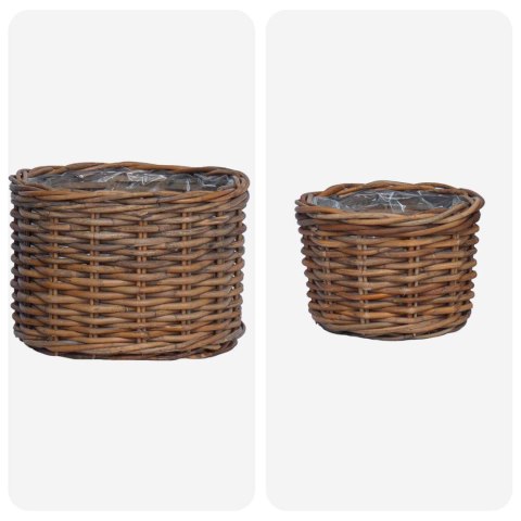 VidaXL Kosz na rośliny z przechowywaniem 2 pcs Brązowy Rattan Kubu