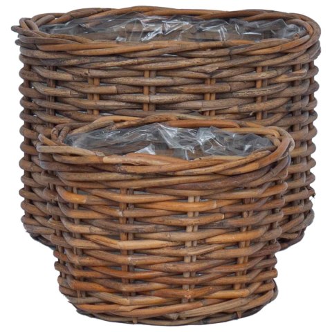 VidaXL Kosz na rośliny z przechowywaniem 2 pcs Brązowy Rattan Kubu