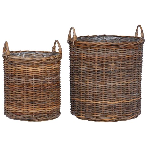 VidaXL Kosz na rośliny z przechowywaniem 2 pcs Brązowy Rattan Lacak