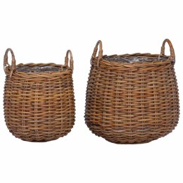 VidaXL Kosz na rośliny z przechowywaniem 2 pcs Brązowy Rattan Lacak