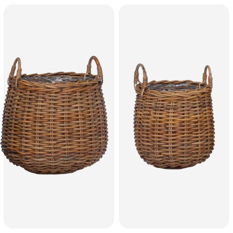 VidaXL Kosz na rośliny z przechowywaniem 2 pcs Brązowy Rattan Lacak