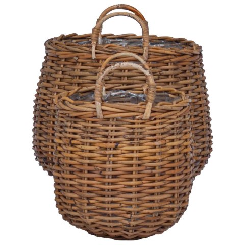 VidaXL Kosz na rośliny z przechowywaniem 2 pcs Brązowy Rattan Lacak