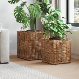 VidaXL Kosz na rośliny z przechowywaniem 2 pcs Brązowy Rattan Lacak