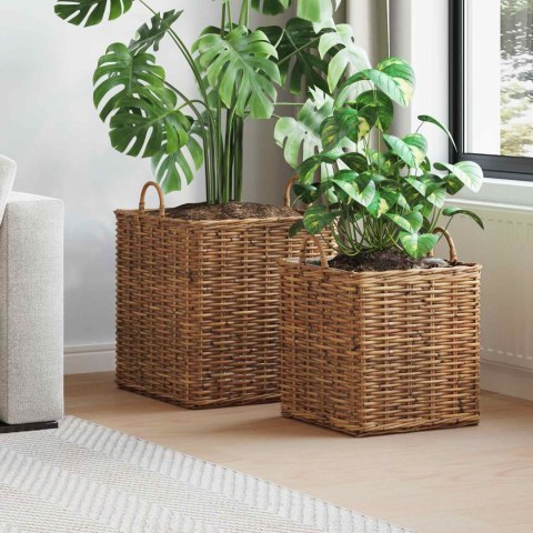 VidaXL Kosz na rośliny z przechowywaniem 2 pcs Brązowy Rattan Lacak