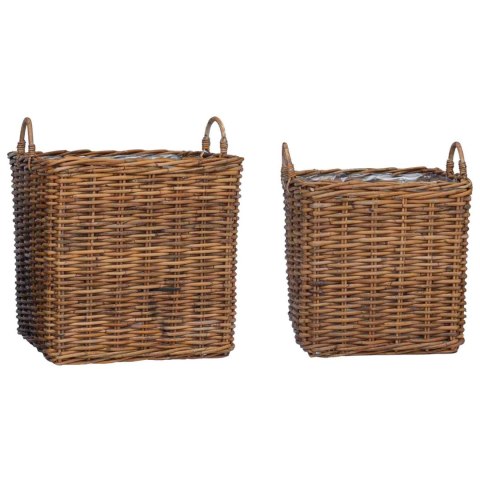 VidaXL Kosz na rośliny z przechowywaniem 2 pcs Brązowy Rattan Lacak