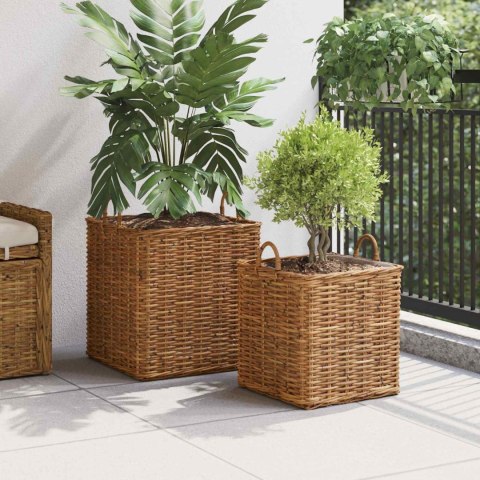 VidaXL Kosz na rośliny z przechowywaniem 2 pcs Brązowy Rattan Lacak