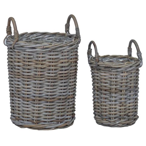 VidaXL Kosz na rośliny z przechowywaniem 2 pcs Szary Rattan Kubu