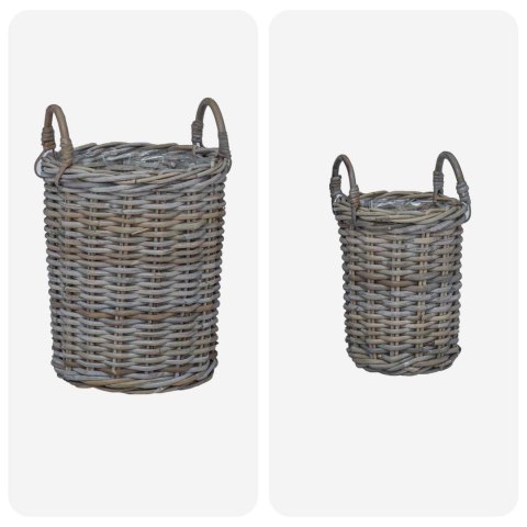 VidaXL Kosz na rośliny z przechowywaniem 2 pcs Szary Rattan Kubu