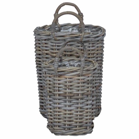 VidaXL Kosz na rośliny z przechowywaniem 2 pcs Szary Rattan Kubu