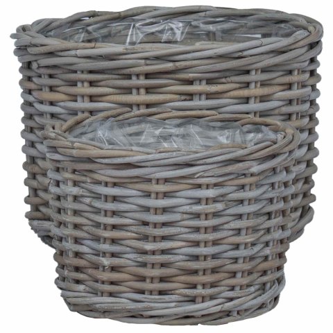 VidaXL Kosz na rośliny z przechowywaniem 2 pcs Szary Rattan Kubu
