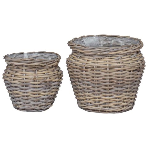 VidaXL Kosz na rośliny z przechowywaniem 2 pcs Szary Rattan Lacak