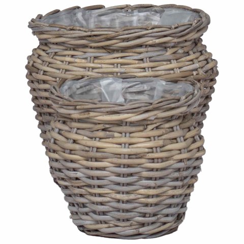 VidaXL Kosz na rośliny z przechowywaniem 2 pcs Szary Rattan Lacak