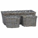VidaXL Kosz na rośliny z przechowywaniem 3 pcs Szary Rattan Kubu