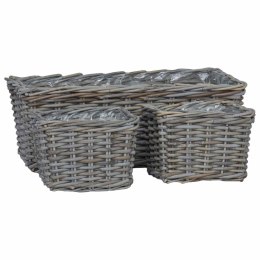 VidaXL Kosz na rośliny z przechowywaniem 3 pcs Szary Rattan Kubu