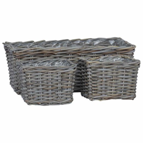 VidaXL Kosz na rośliny z przechowywaniem 3 pcs Szary Rattan Kubu