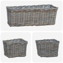 VidaXL Kosz na rośliny z przechowywaniem 3 pcs Szary Rattan Kubu