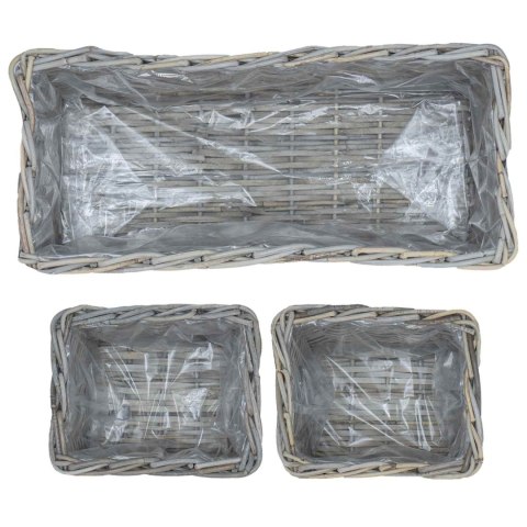 VidaXL Kosz na rośliny z przechowywaniem 3 pcs Szary Rattan Kubu