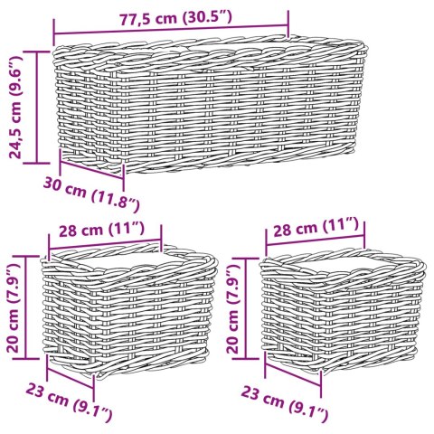VidaXL Kosz na rośliny z przechowywaniem 3 pcs Szary Rattan Kubu