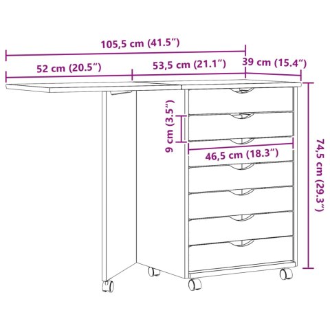 SZAFKA NA KÓŁKACH Z BIURKIEM Z KOŁEM MOSS PRZEJRZYSTY LAKIER