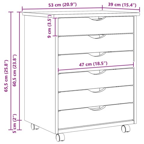 SZAFKA NA KÓŁKACH Z SZUFLADAMI Z KOŁEM MOSS PRZEJRZYSTY LAKIER