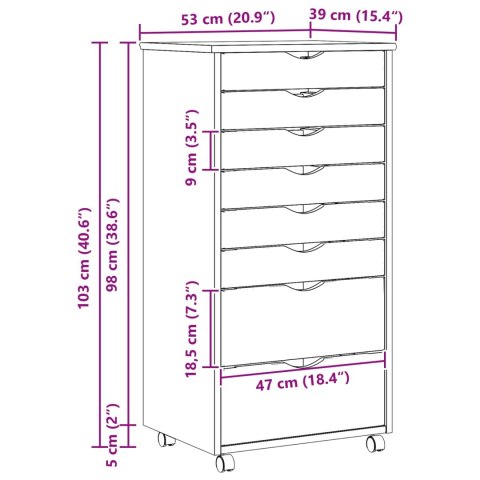 SZAFKA NA KÓŁKACH Z SZUFLADAMI Z KOŁEM MOSS PRZEJRZYSTY LAKIER